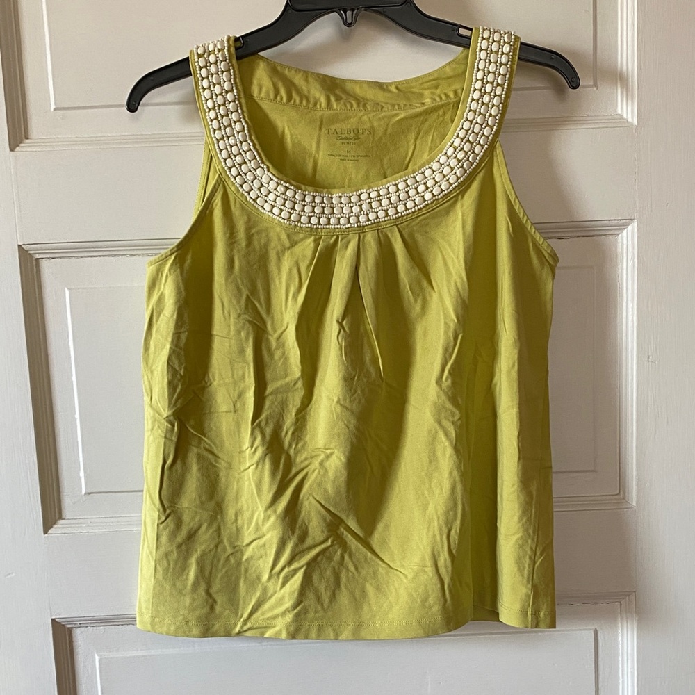 Talbots Lime Green Sleeveless Top Beaded Detail